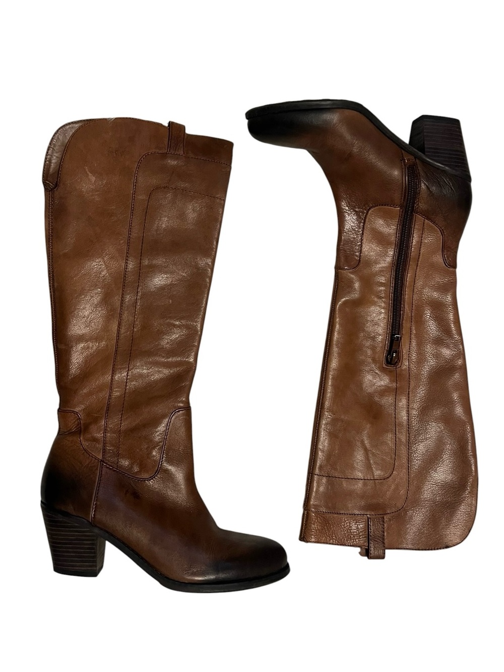 Arturo Chiang Narissa Brown Leather Ombre Burnished Knee High Riding Boots Size